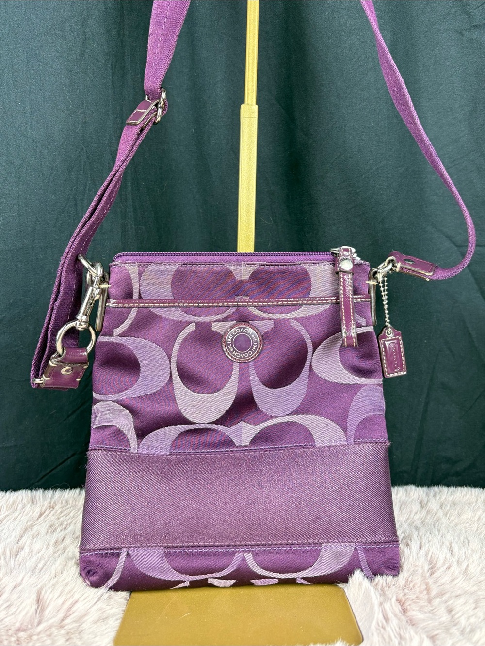 COACH Purple Signature Jacquard File Crossbody Bag Stripe Swingpack